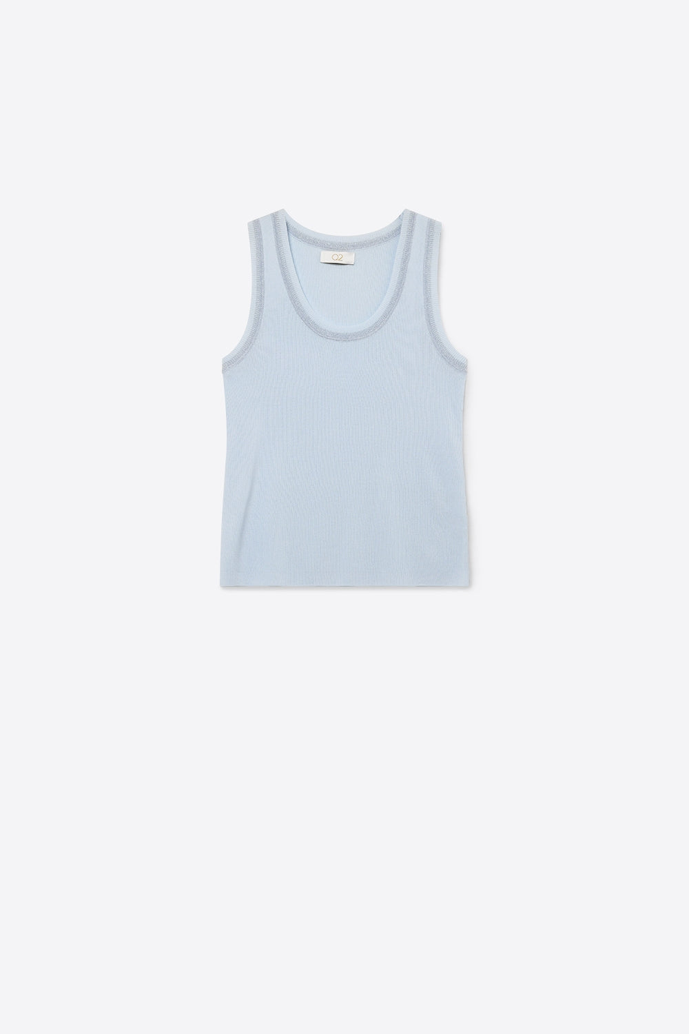T-shirt de malha canelada azul clara com rebordo metálico