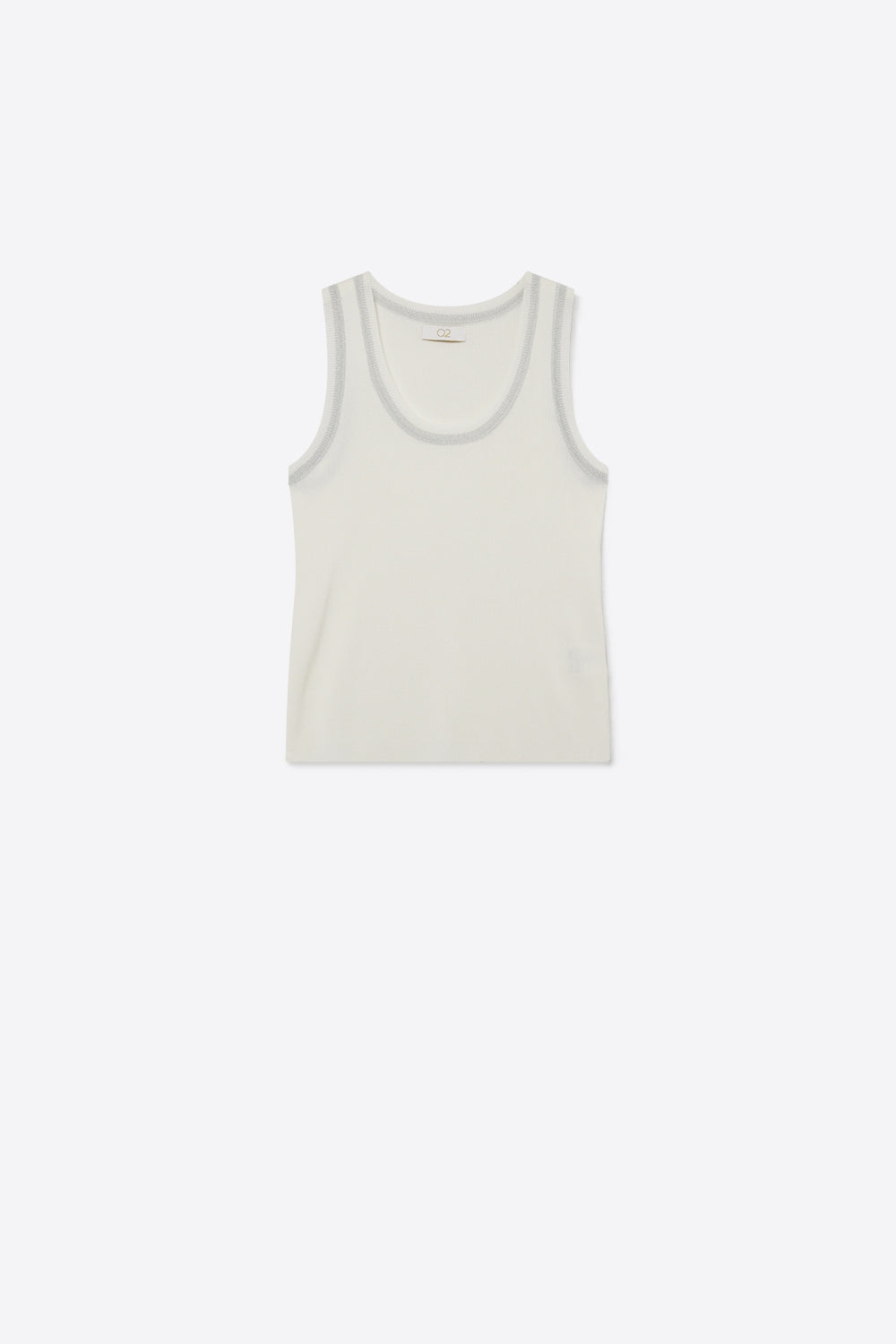 Camisola de malha canelada branca com rebordo metálico