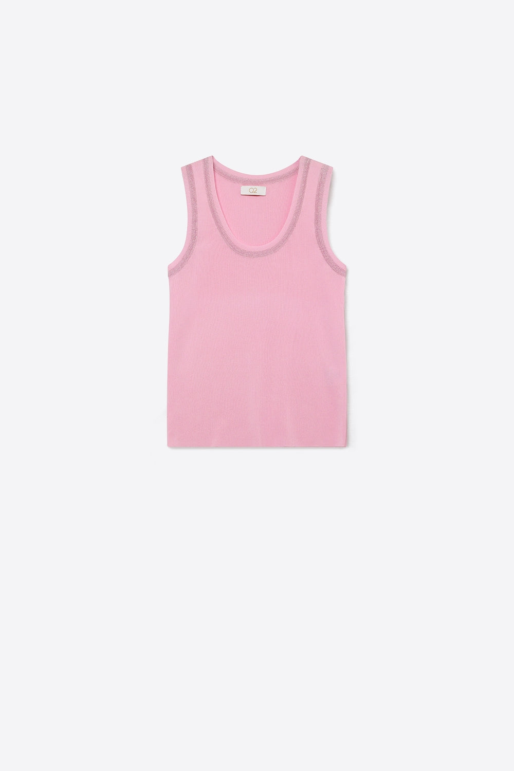 T-shirt de malha canelada rosa com rebordo metálico em contraste