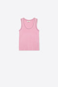 T-shirt de malha canelada rosa com rebordo metálico em contraste