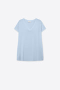Camisola de malha com decote em V azul claro e corte descontraído