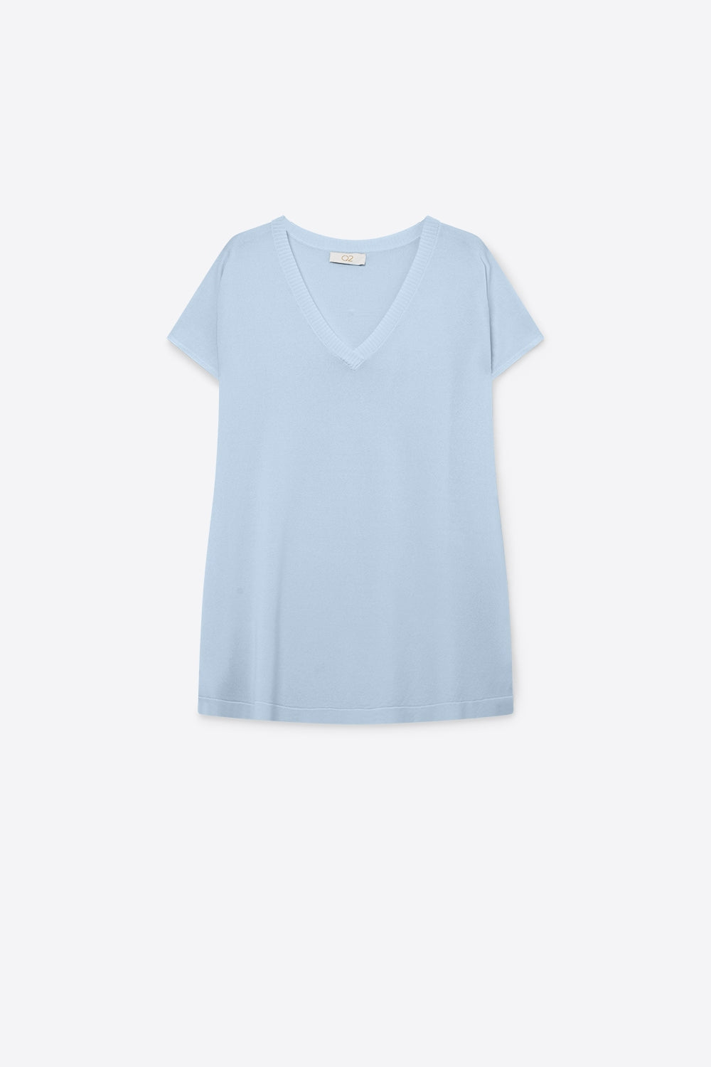 Camisola de malha com decote em V azul claro e corte descontraído