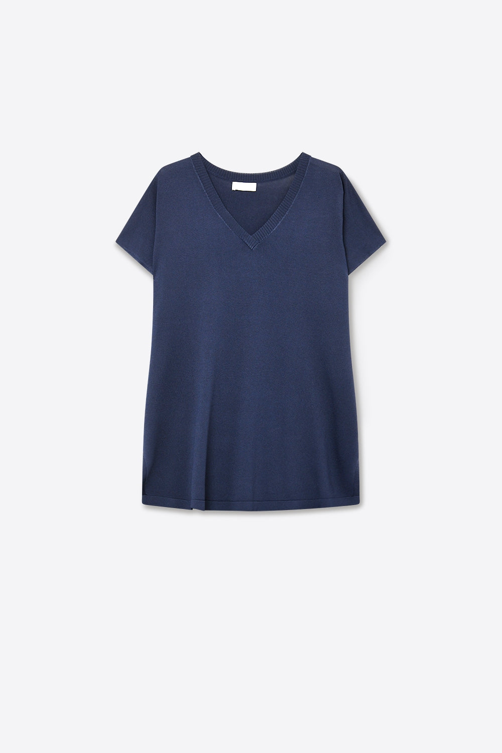 Camisola de malha de manga curta com decote em V azul-marinho