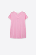 Camisola de malha com decote em V cor-de-rosa e ajuste descontraído