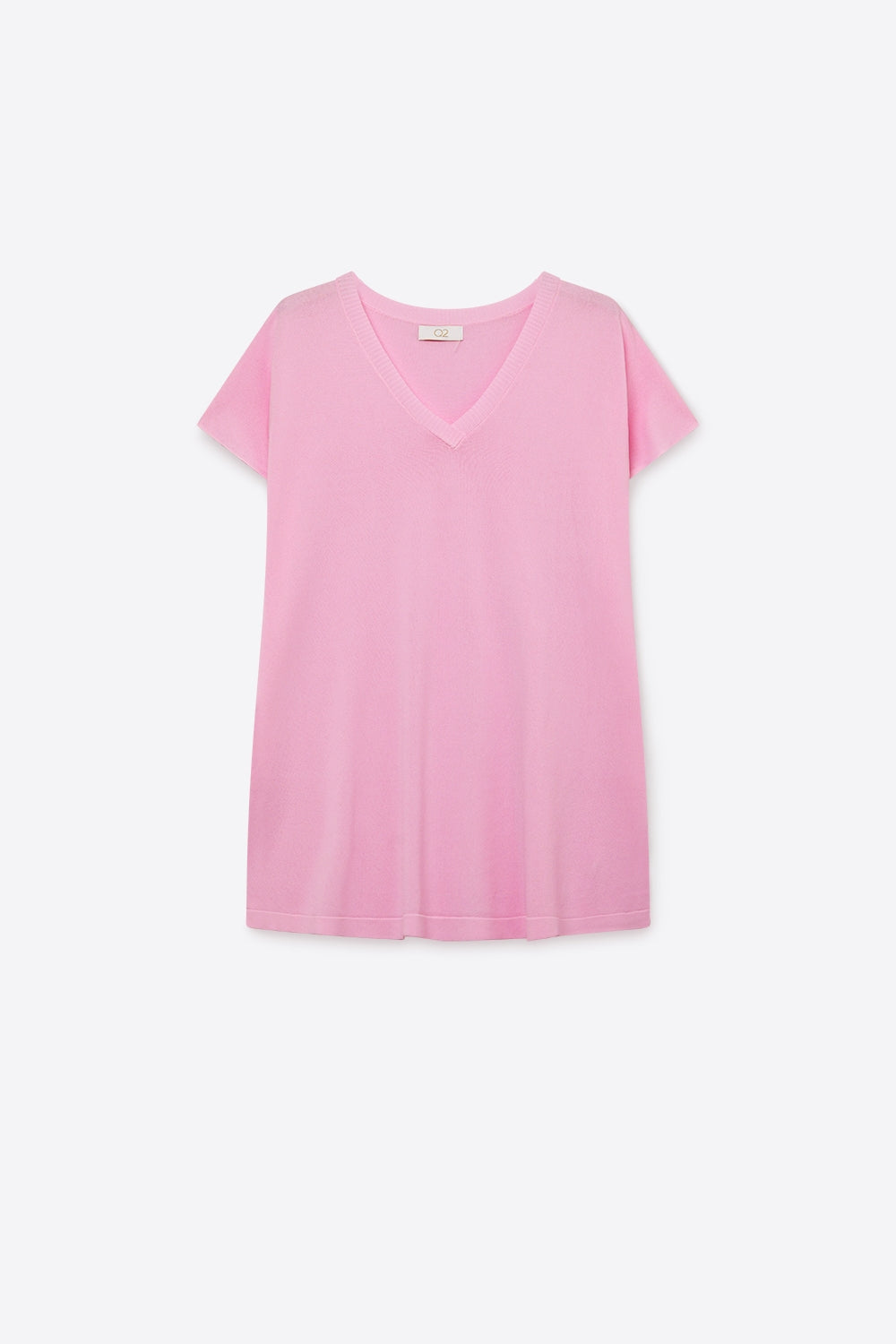 Camisola de malha com decote em V cor-de-rosa e ajuste descontraído