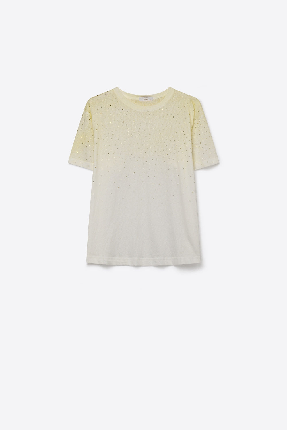 Camiseta Amarela Degradê com Estampa Pontilhada de Manga Curta