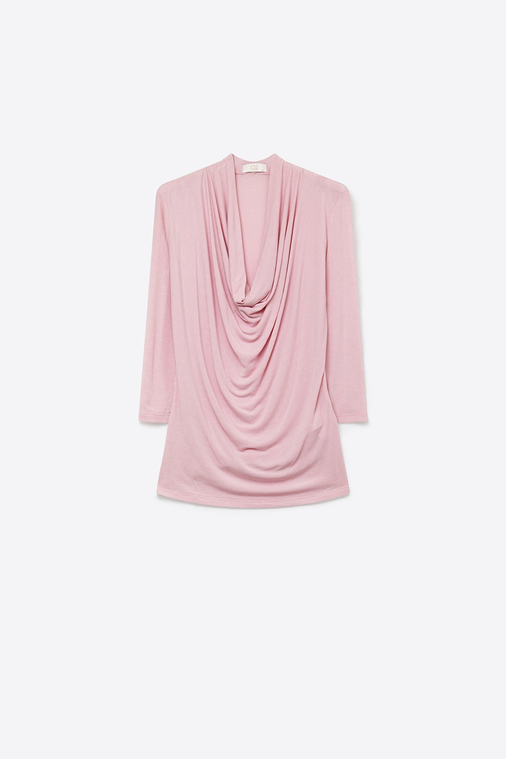 Blusa rosa de manga três-quartos com drapeado na frente e tecido leve