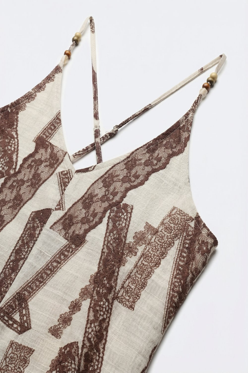 Vestido Maxi Fluido Estampado em Creme e Marrom