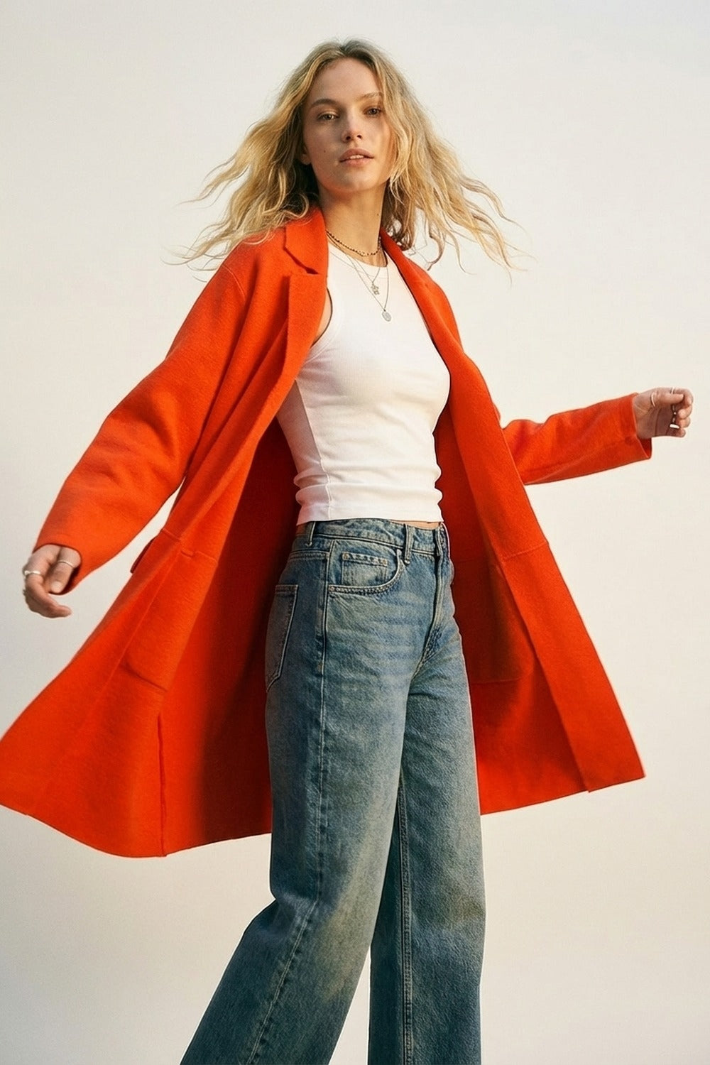 Casaco maxi com gola oversized em laranja