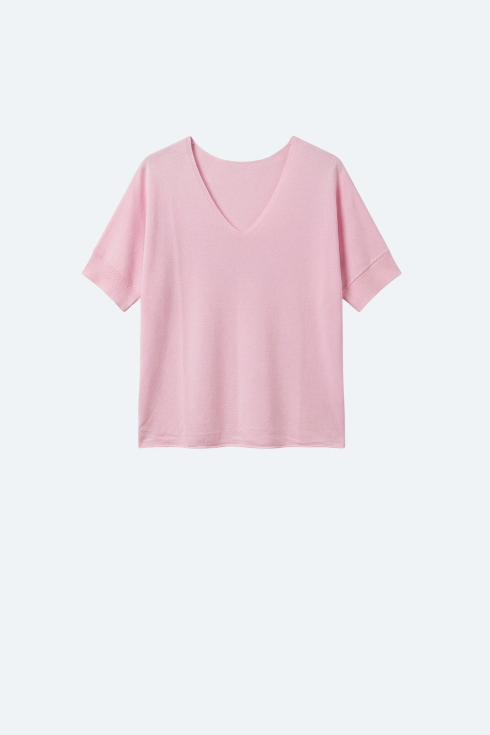 Camisola de malha macia com decote em V cor-de-rosa e ajuste descontraído