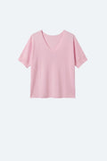 Camisola de malha macia com decote em V cor-de-rosa e ajuste descontraído