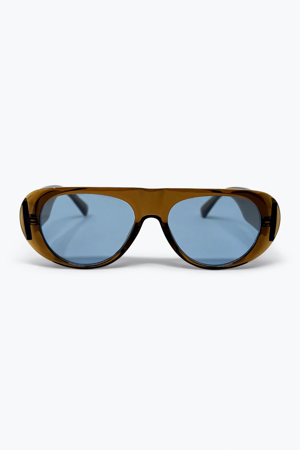 Óculos de Sol com Armação Marrom e Lentes Azuis Oversized
