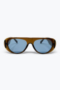 Óculos de Sol com Armação Marrom e Lentes Azuis Oversized