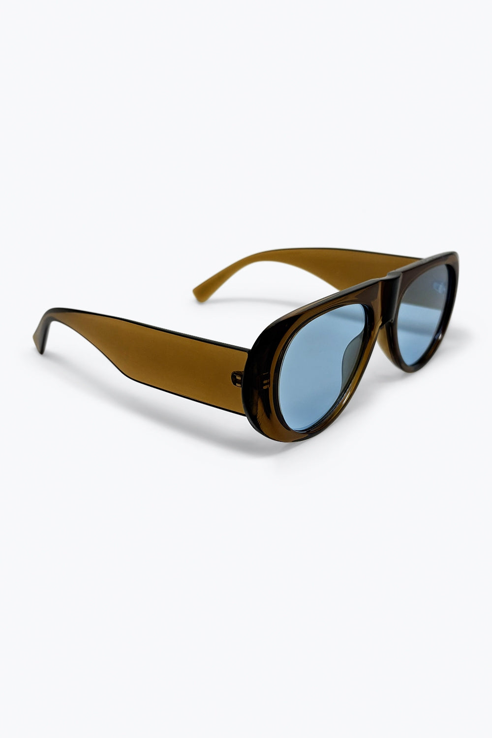 Óculos de Sol com Armação Marrom e Lentes Azuis Oversized