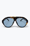Óculos de Sol Oversized com Armação Tartaruga e Lente Azul