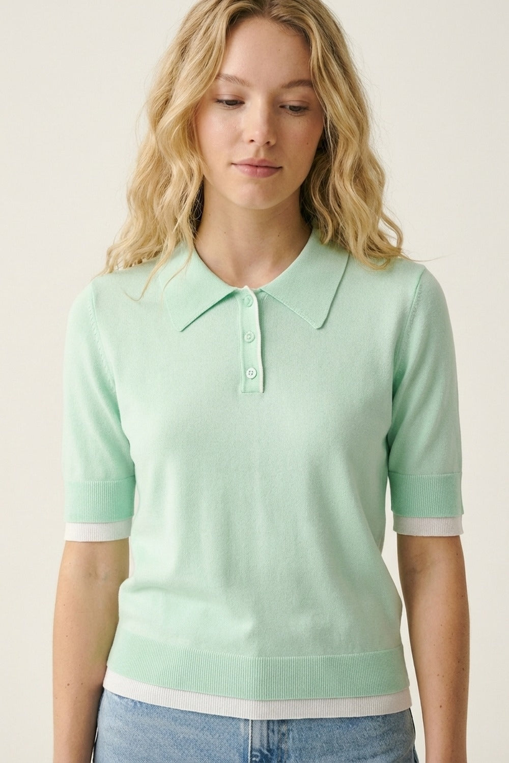 Camisola de manga curta de malha polo verde menta