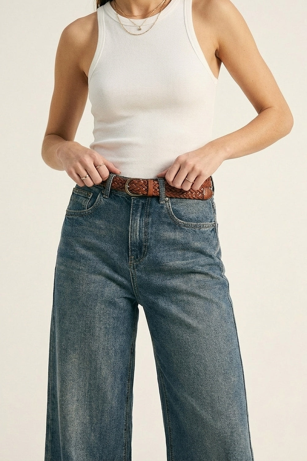 Jeans de Perna Reta em Denim para o Dia a Dia na cor azul médio