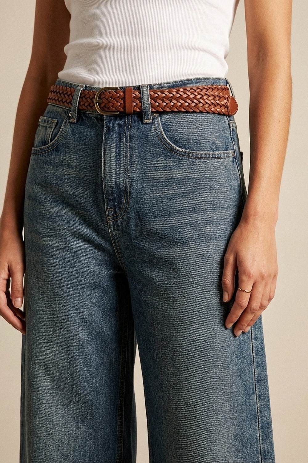 Jeans de Perna Reta em Denim para o Dia a Dia na cor azul médio