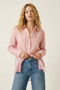 Camisa Transparente Rosa com Botões Vintage