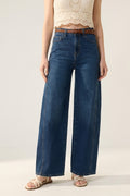 Jeans Wide-Leg de Denim Azul Clássico com Costura