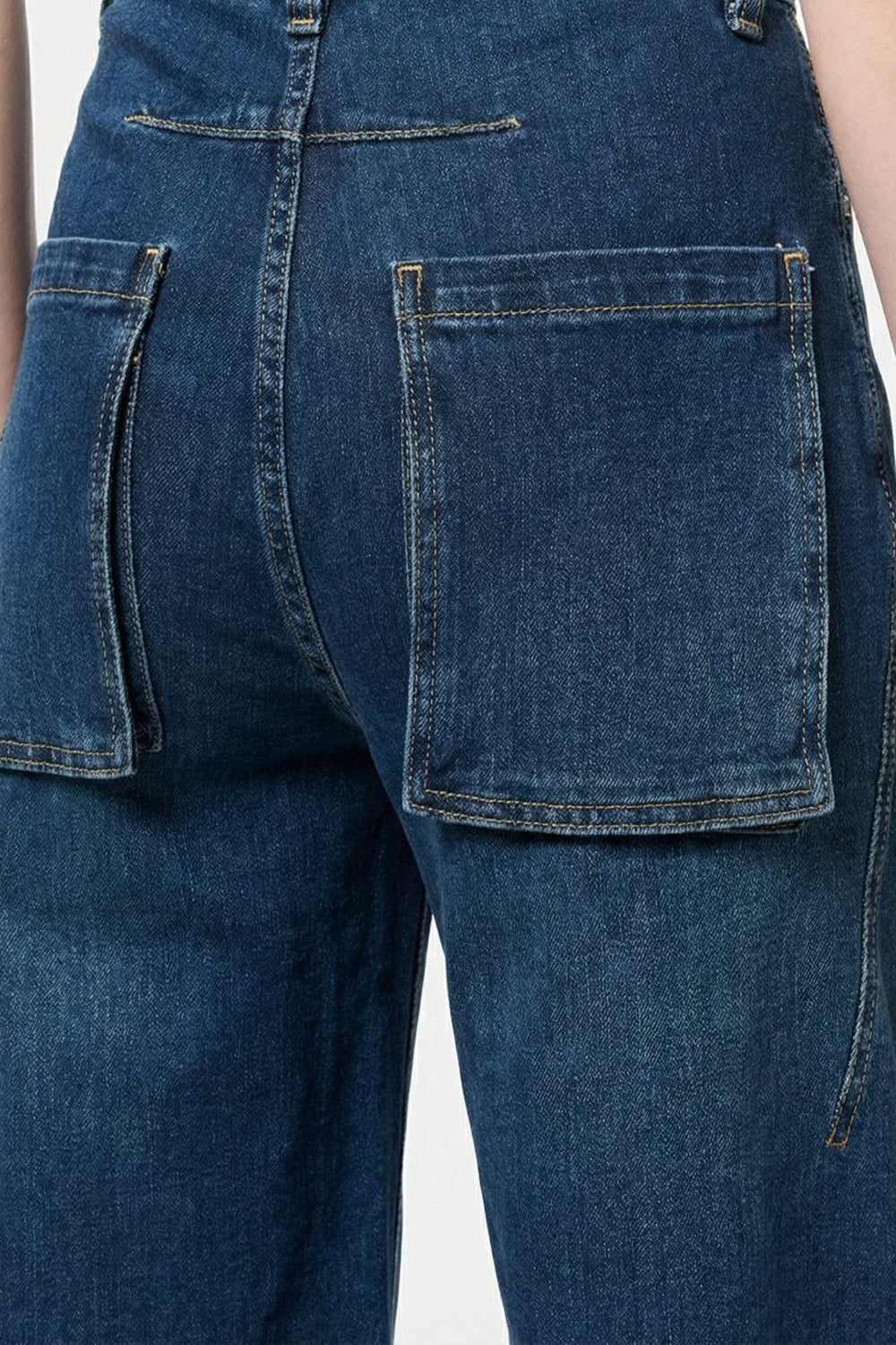 Jeans Wide-Leg de Denim Azul Clássico com Costura