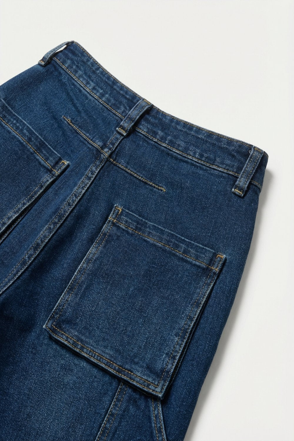 Jeans Wide-Leg de Denim Azul Clássico com Costura