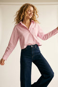 Camisa Cropped Rosa com Botões e Gola
