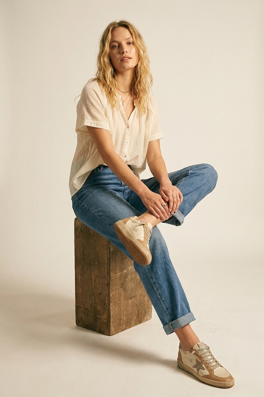 Calça Jeans Denim Azul Clássica de Perna Reta com cintura média