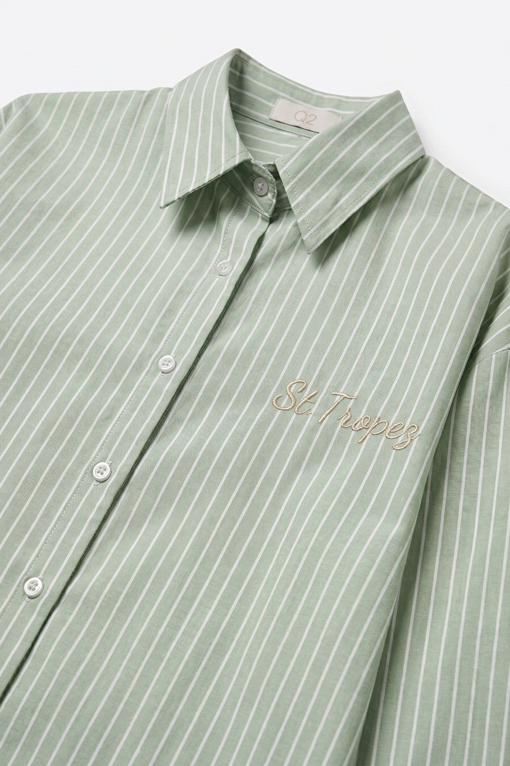 Camisa Listrada Verde Claro com logo bordado de St. Tropez