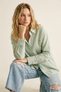 Camisa Listrada Verde Claro com logo bordado de St. Tropez