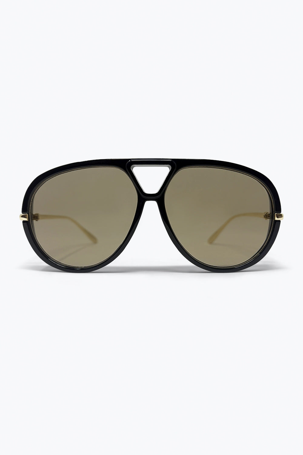 Óculos de Sol Estilo Aviador Preto com Lentes Marrons