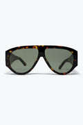Óculos de Sol Tartaruga Oversized Shield com Lentes Verdes