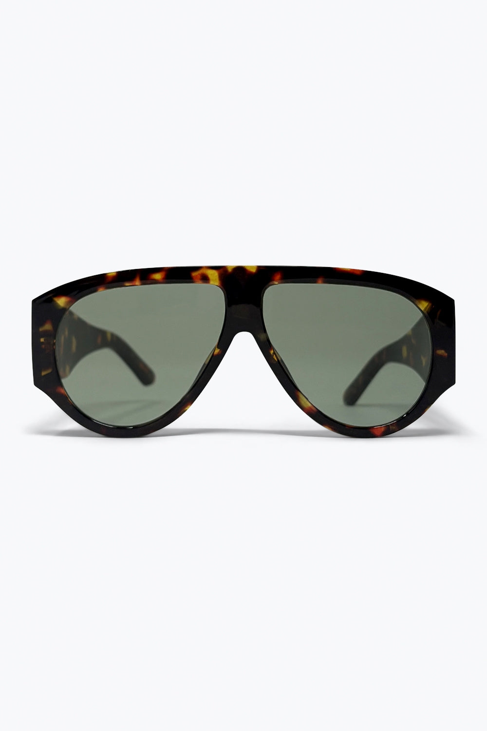Óculos de Sol Tartaruga Oversized Shield com Lentes Verdes