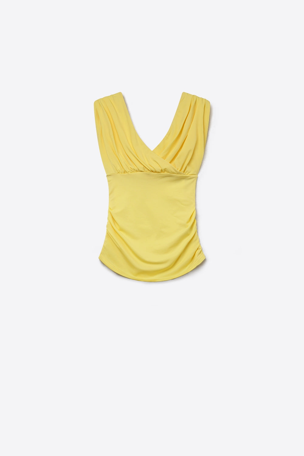 Top Amarelo Sem Mangas com Frente Cruzada e Franzida