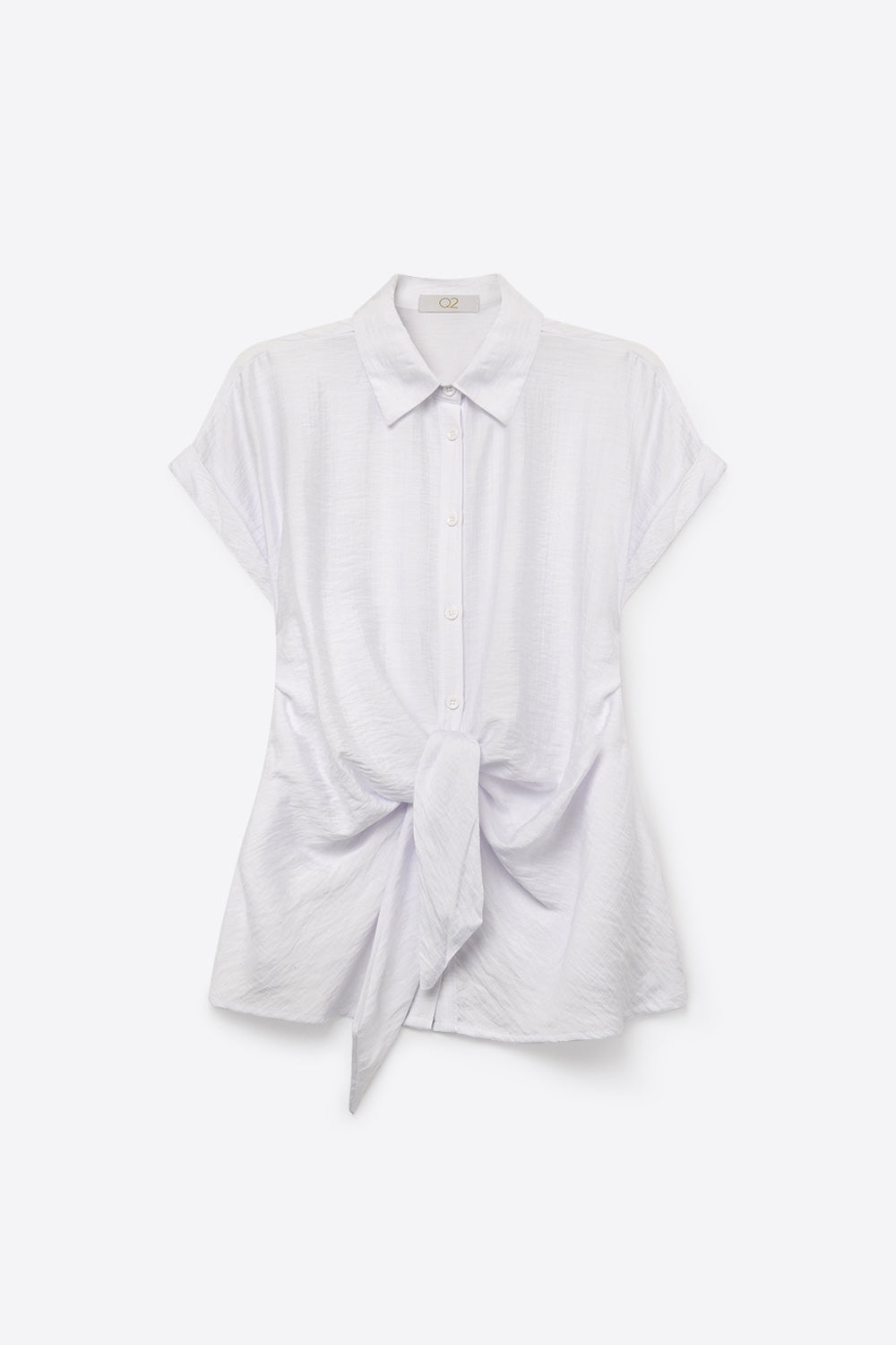 Camisa de Manga Curta Leve de Tecido Branco com Amarração Frontal
