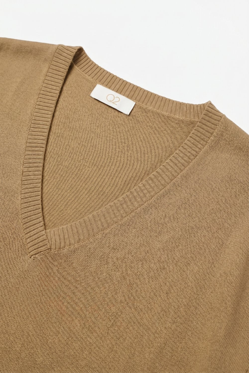 Camel Camisola de malha fina com decote em V e manga curta