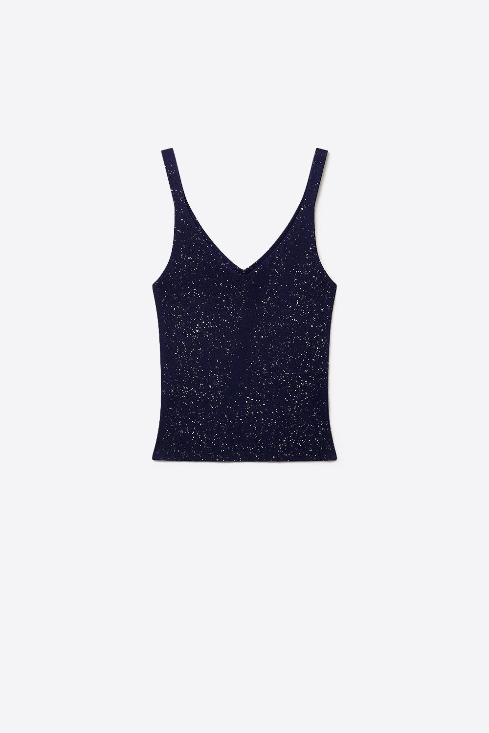 Camisola com decote em V com nervuras e brilhantes azul-marinho