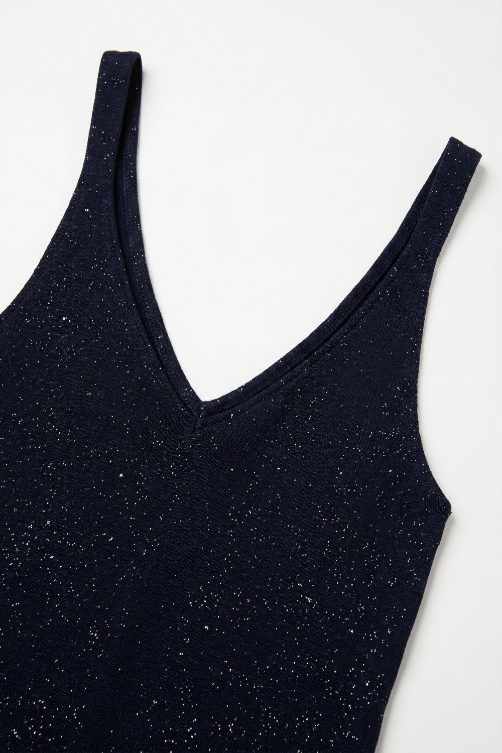 Camisola com decote em V com nervuras e brilhantes azul-marinho