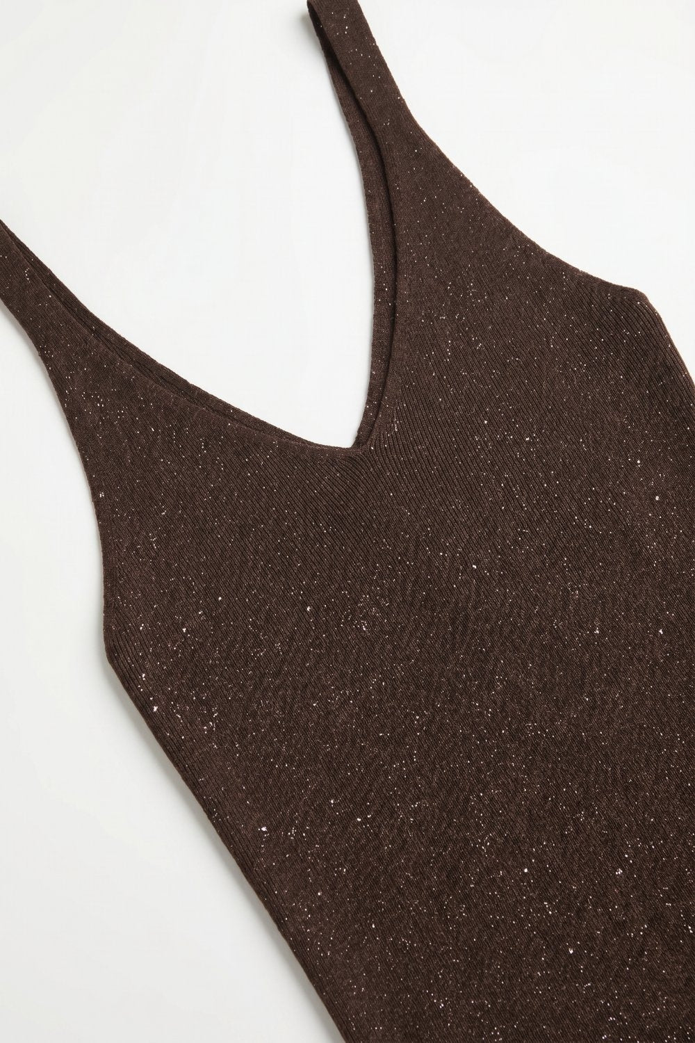 Tank Top castanho com brilhantes e brilhantes com nervuras e decote em V