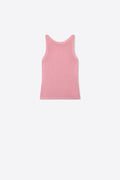 Top em malha canelada rosa com brilhantes sem mangas de ajuste regular