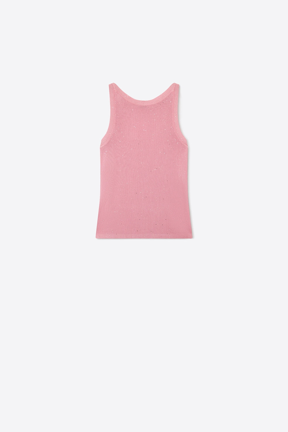 Top em malha canelada rosa com brilhantes sem mangas de ajuste regular