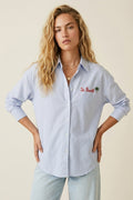 Camisa Listrada Azul Claro com Detalhe Bordado St Barth