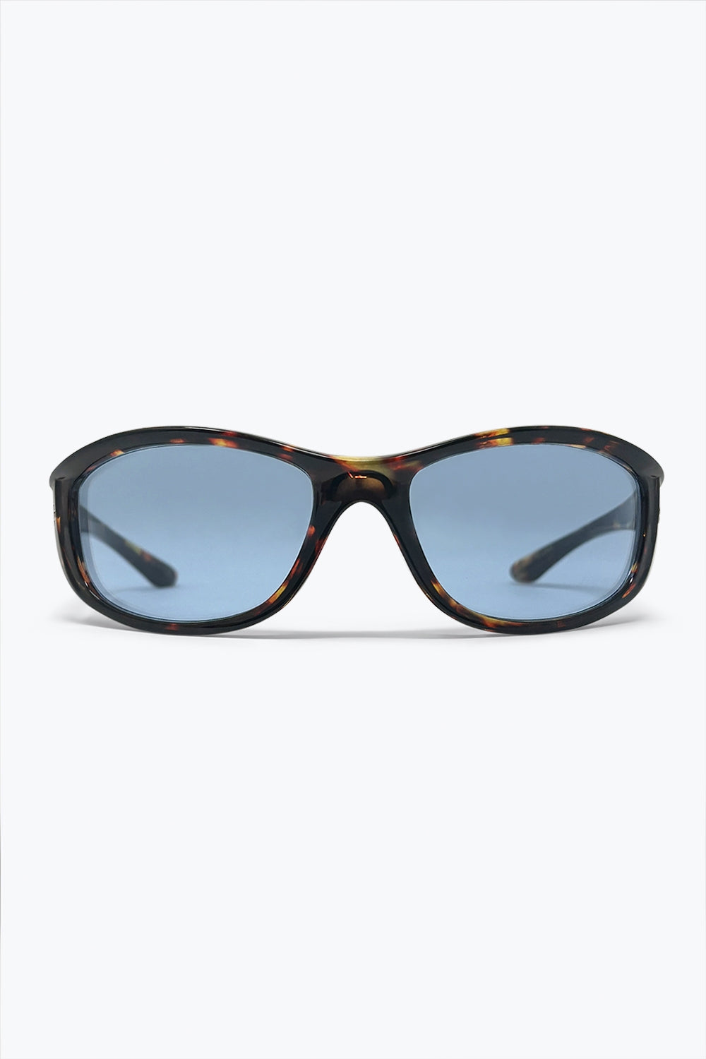 Armação multicolorida de casco de tartaruga com lentes ovais azuladas