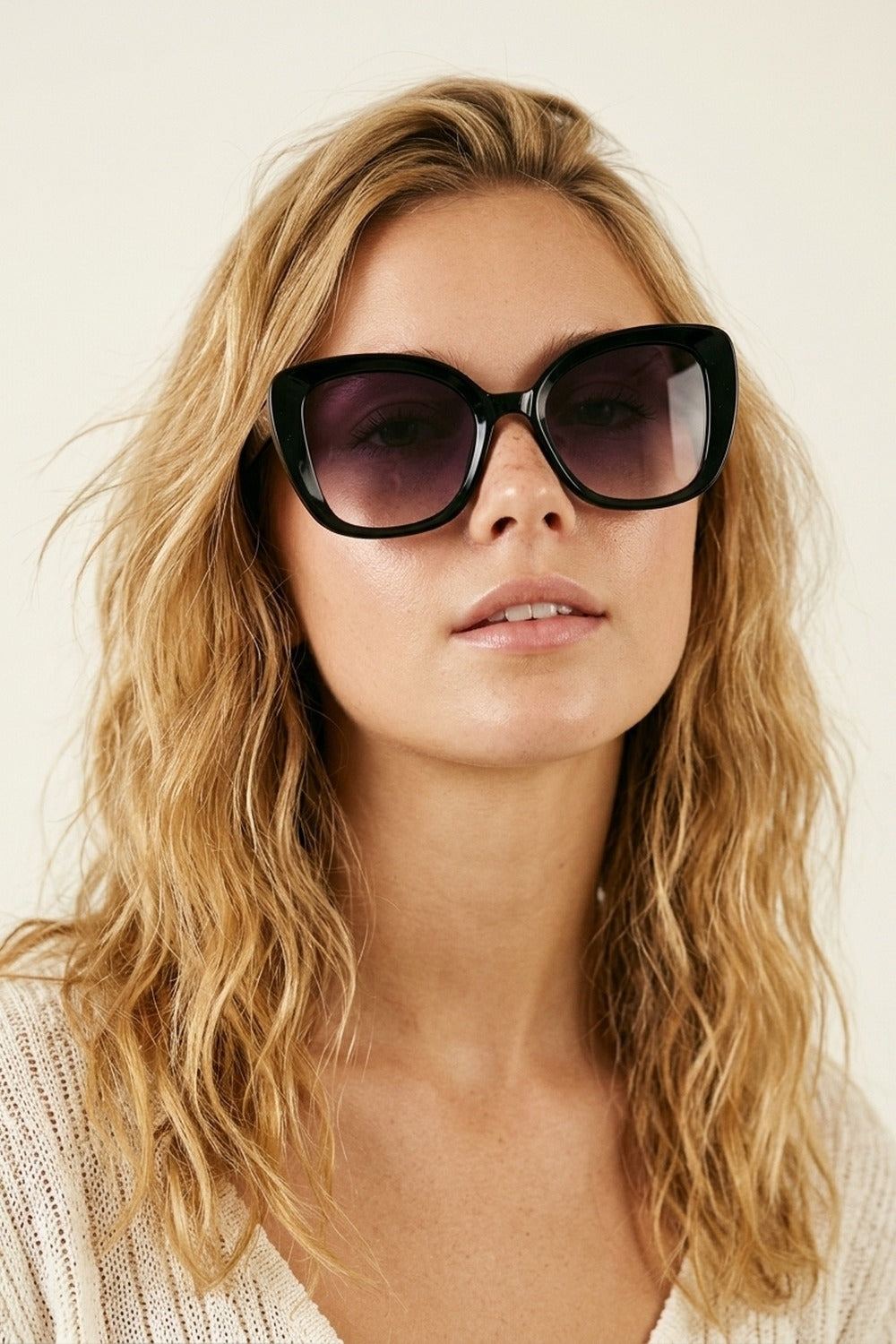 Óculos de Sol de Moda com Lentes Gradientes em Forma de Olho de Gato Oversized Pretos