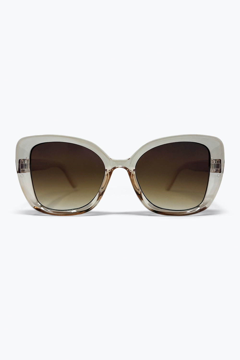 Óculos de Sol Quadrados com Lentes em Gradiente de Acetato Transparente Bege Oversize
