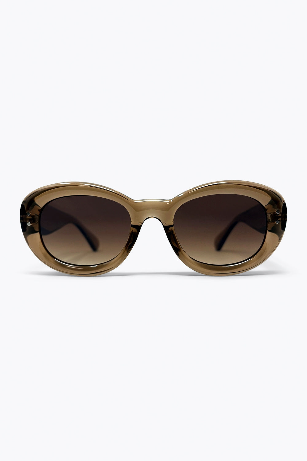 Armação Oval Marrom Óculos de Sol com Lentes Degradê em Acetato Translúcido