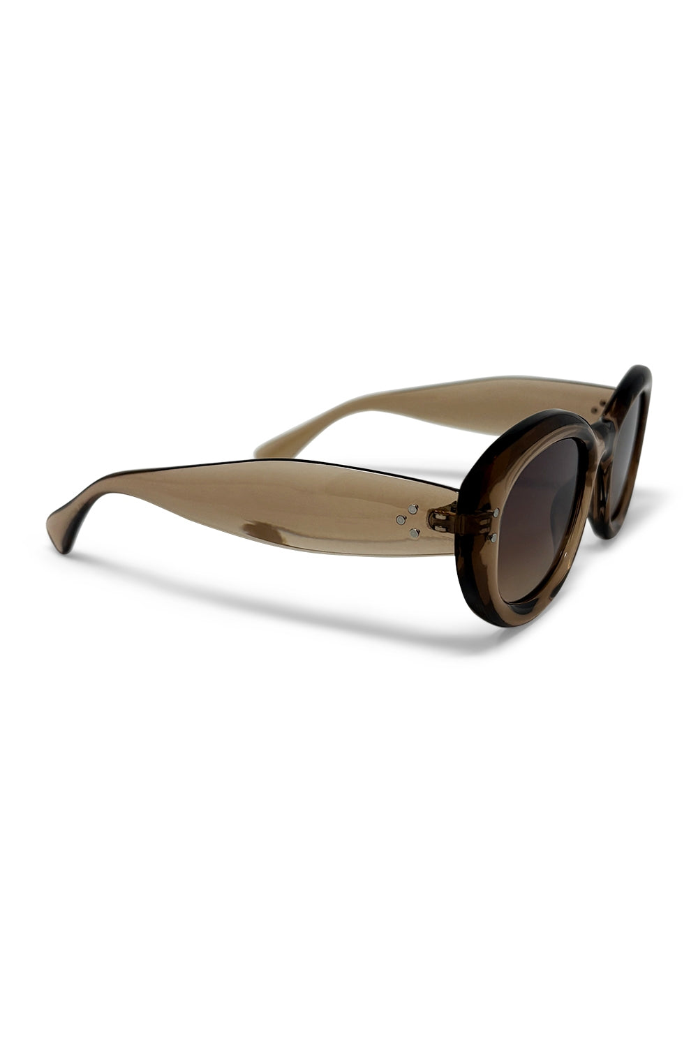Armação Oval Marrom Óculos de Sol com Lentes Degradê em Acetato Translúcido