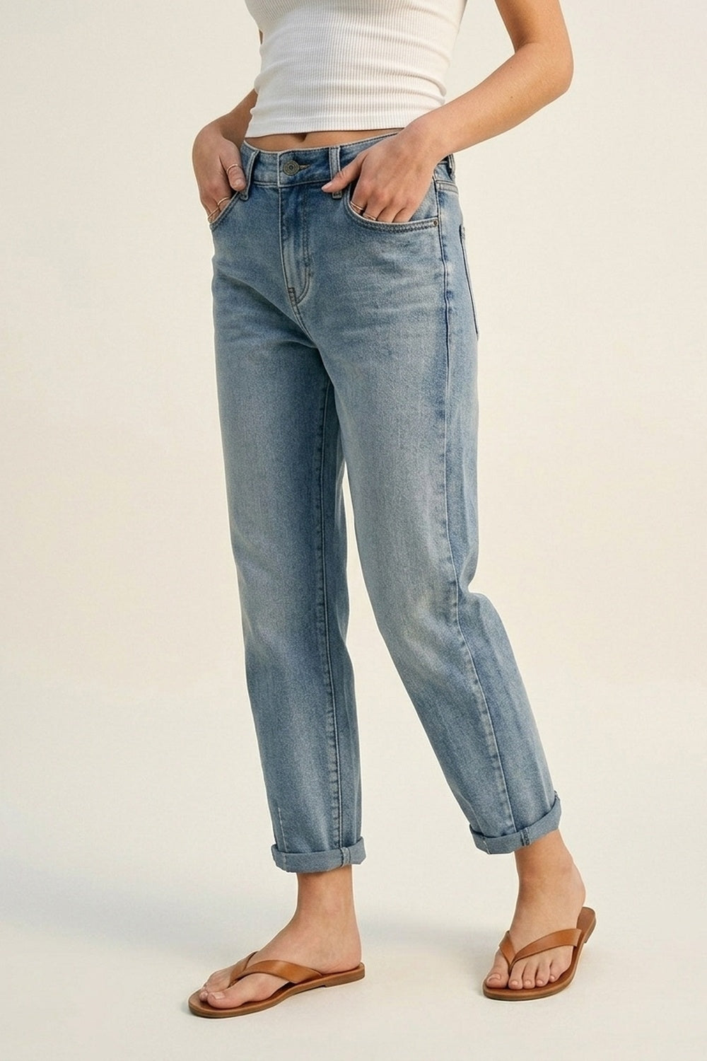 Vintage Wash Mom-fit Stretch Jeans