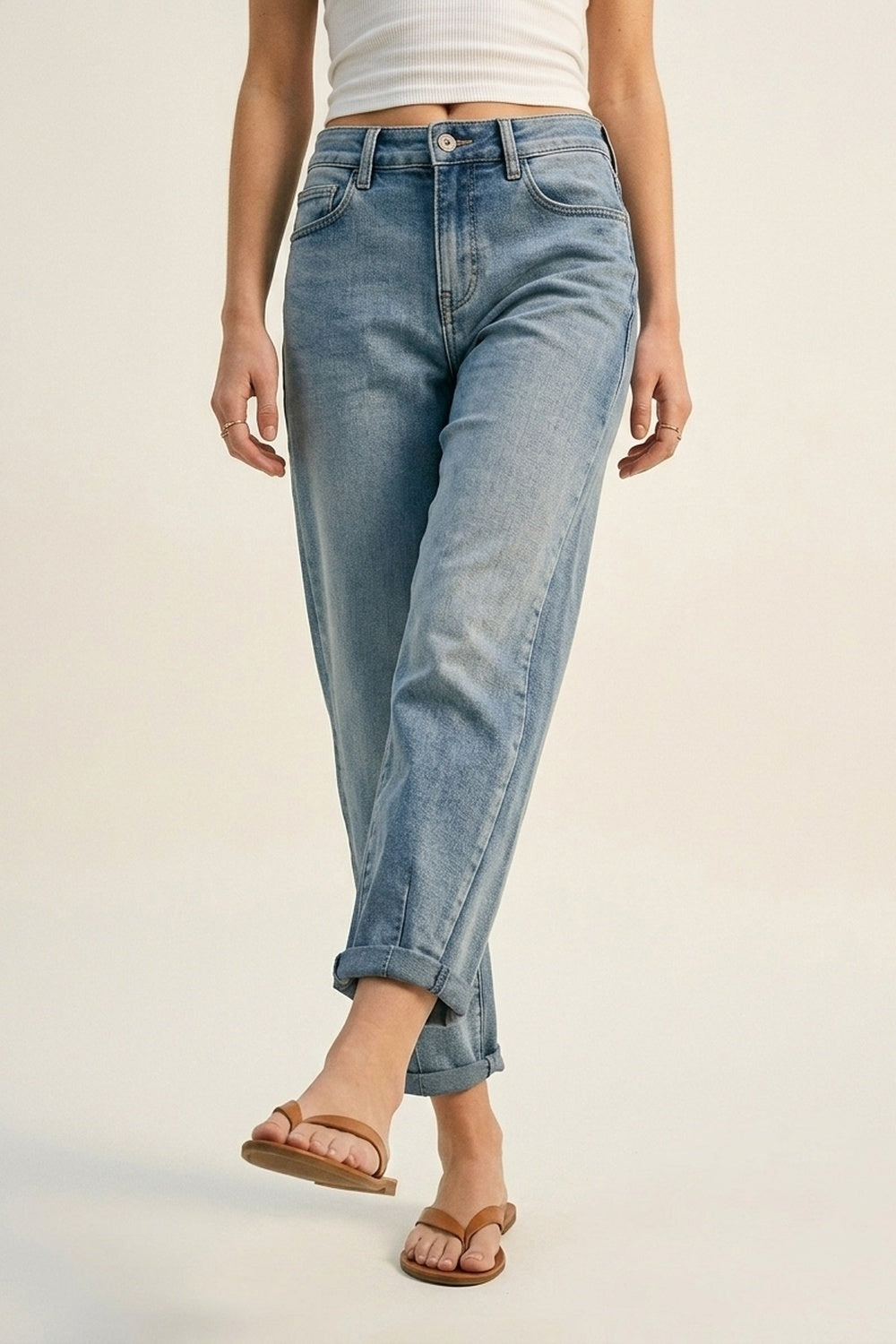 Vintage Wash Mom-fit Stretch Jeans