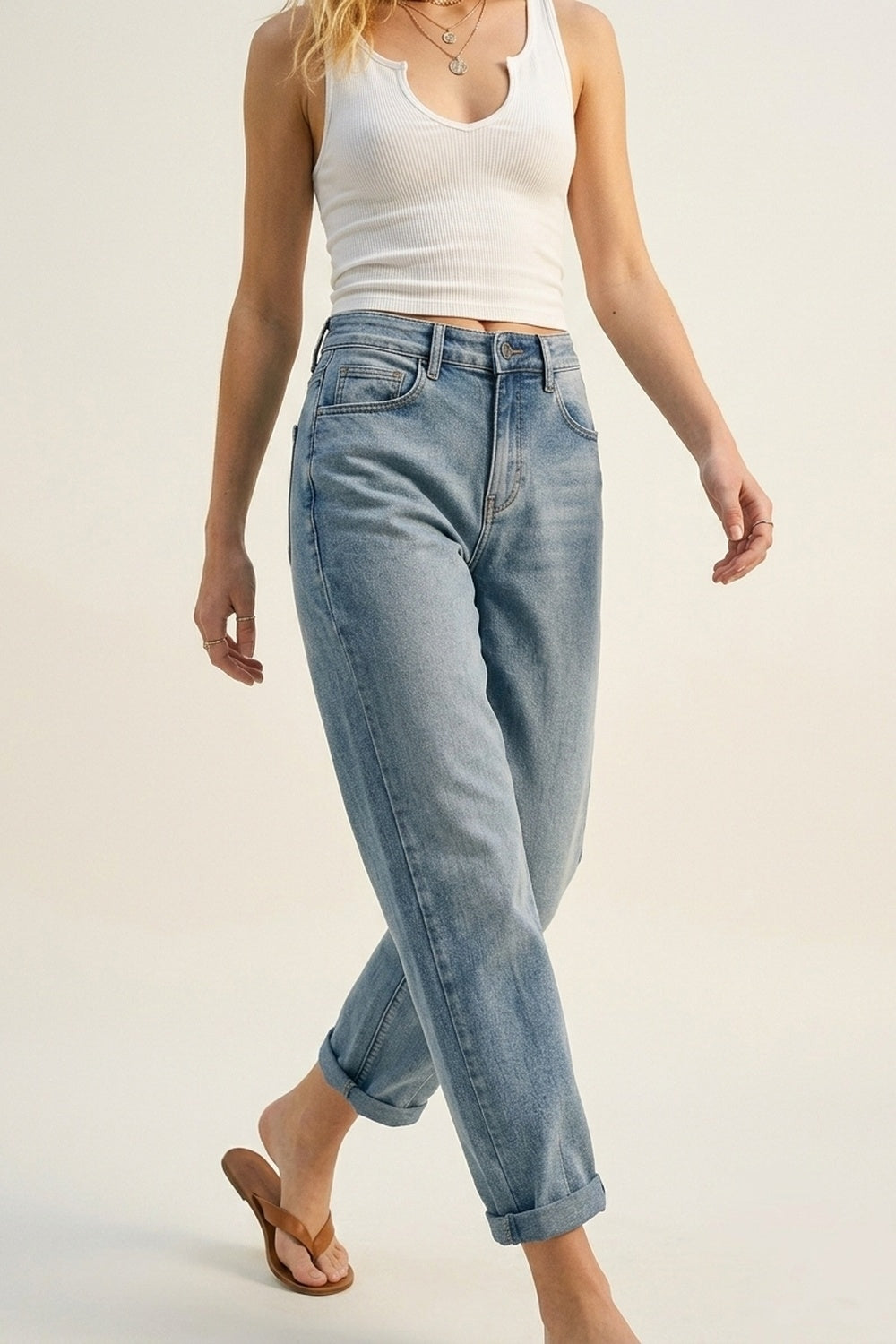 Vintage Wash Mom-fit Stretch Jeans